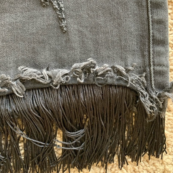 Express Black Fringe Denim Mini Skirt - Picture 3 of 6
